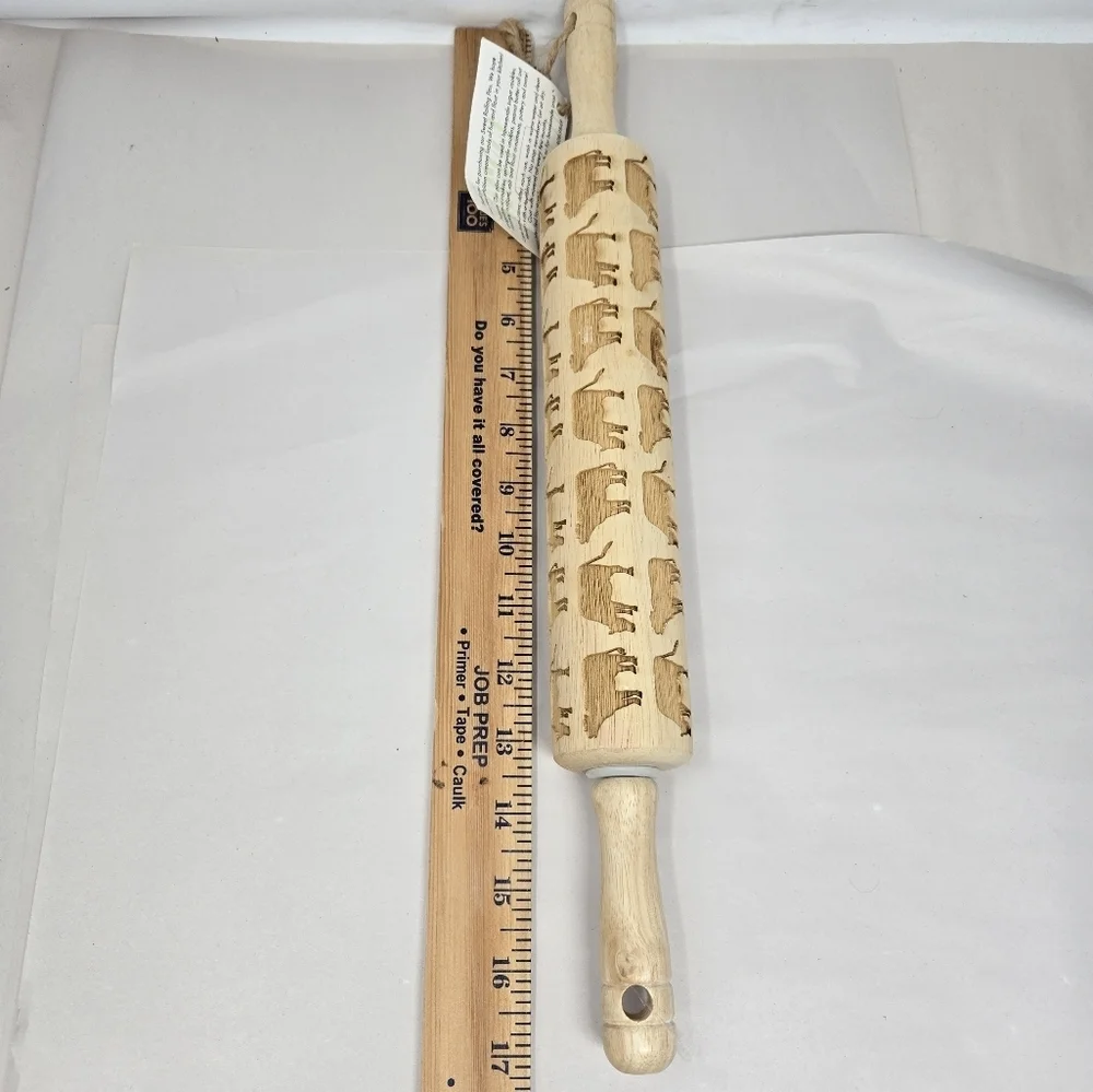Sweet Rolling Pins Wooden Engraved Cows Shapes Imprints Cow Design Into Dough
